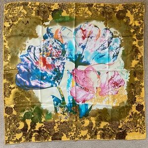Valentino Gold and Cream Floral Silk Scarf